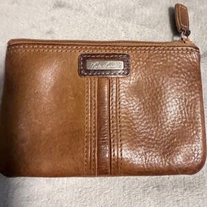 Kate Landry Brown Leather Key Pouch Coin Wallet ID‎ Holder Zip Case
